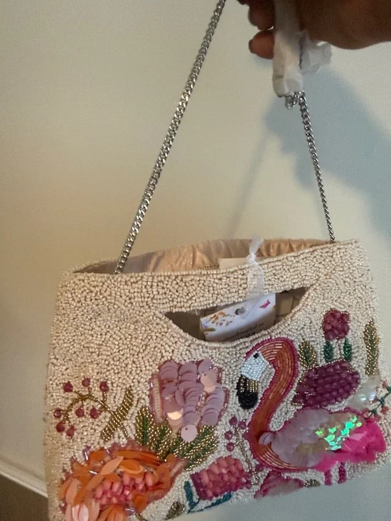 Beaded Flamingo Embellished Clutch - Pink Floral - Picture 3 of 3